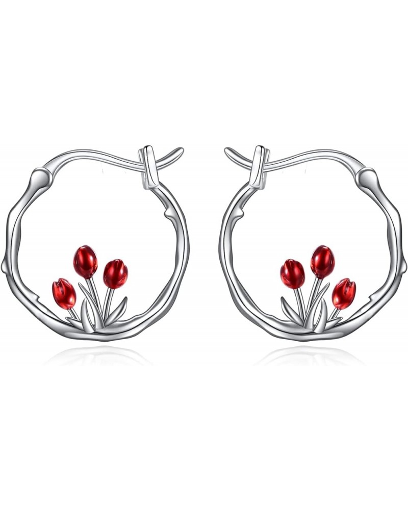 925 Sterling Silver Small Hoop Earrings Hypoallergenic Earring Jewelry for Sensitive Ears Tulip $14.08 Earrings