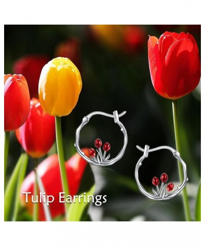 925 Sterling Silver Small Hoop Earrings Hypoallergenic Earring Jewelry for Sensitive Ears Tulip $14.08 Earrings