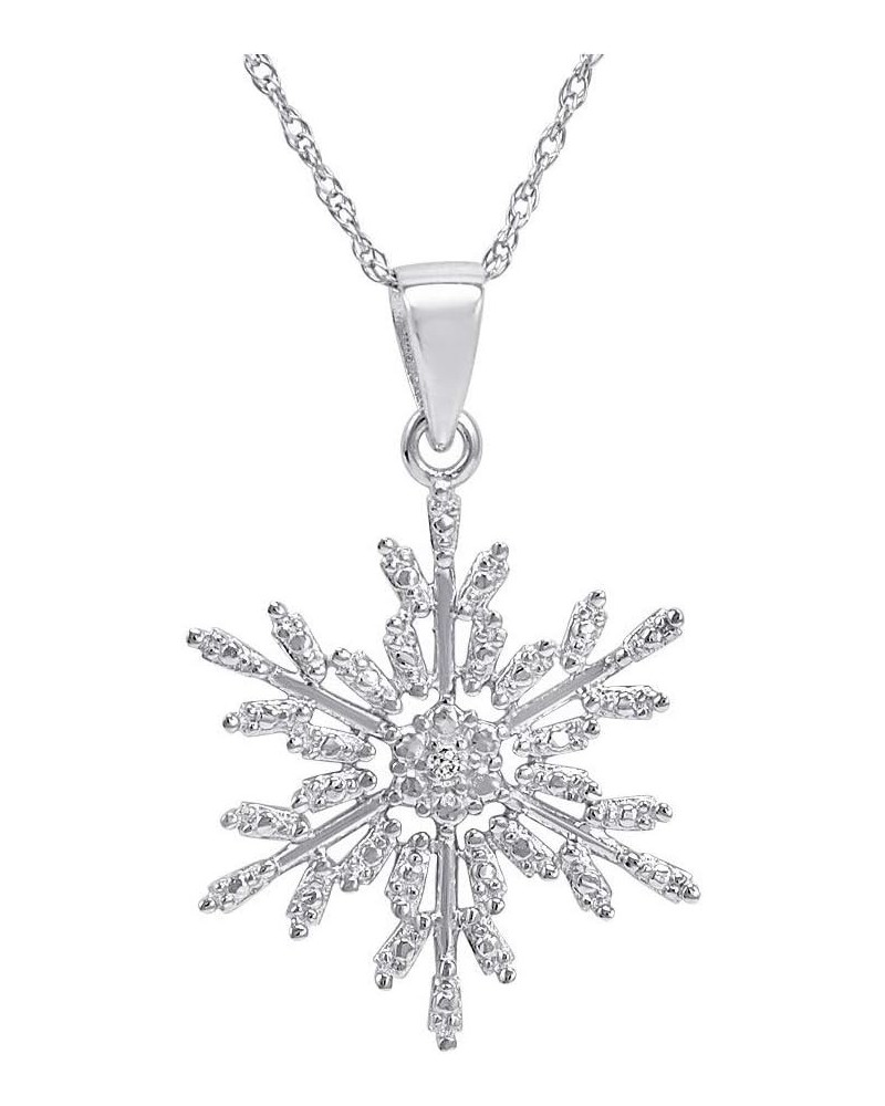 Diamond Accent Snowflake Pendant Necklace in Sterling Silver on an 18 inch Sterling Silver Chain | Womens Diamond Necklaces |...