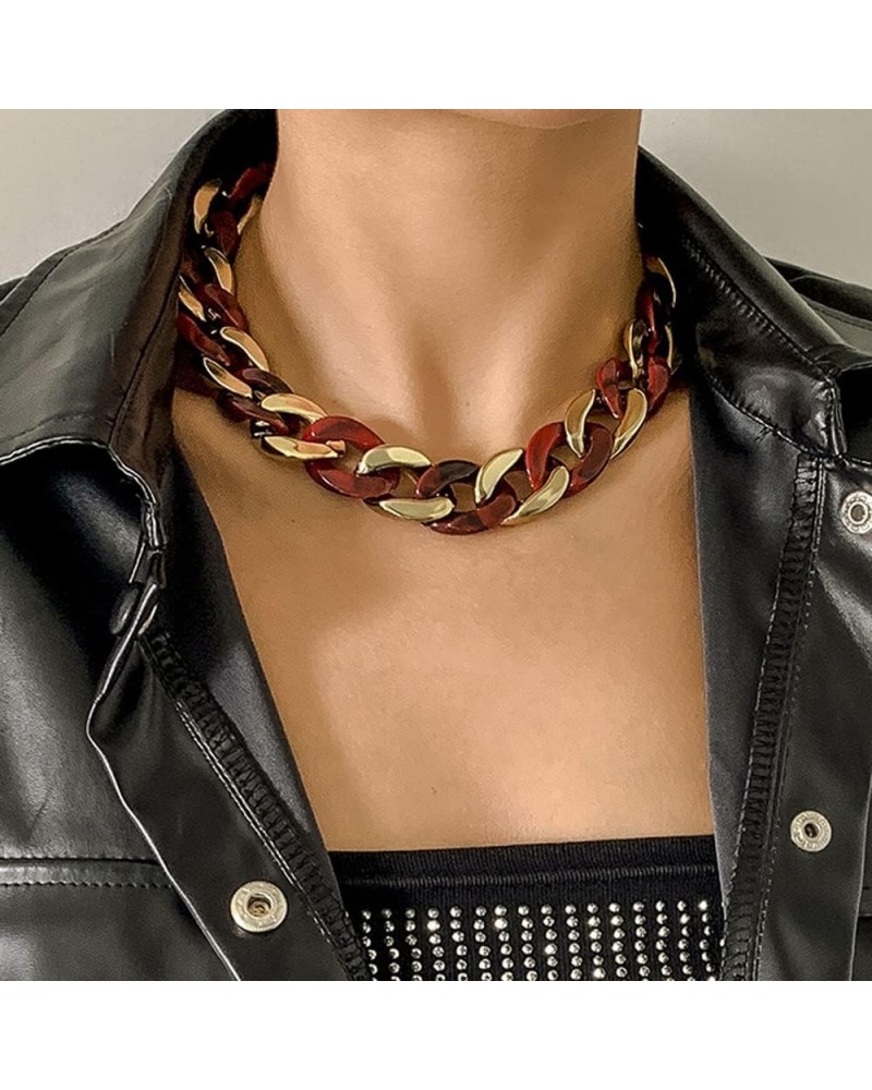 Acrylic Resin Necklace Link Chain Choker Necklace Punk Chunky Necklace for Women and Girls Red $8.25 Necklaces