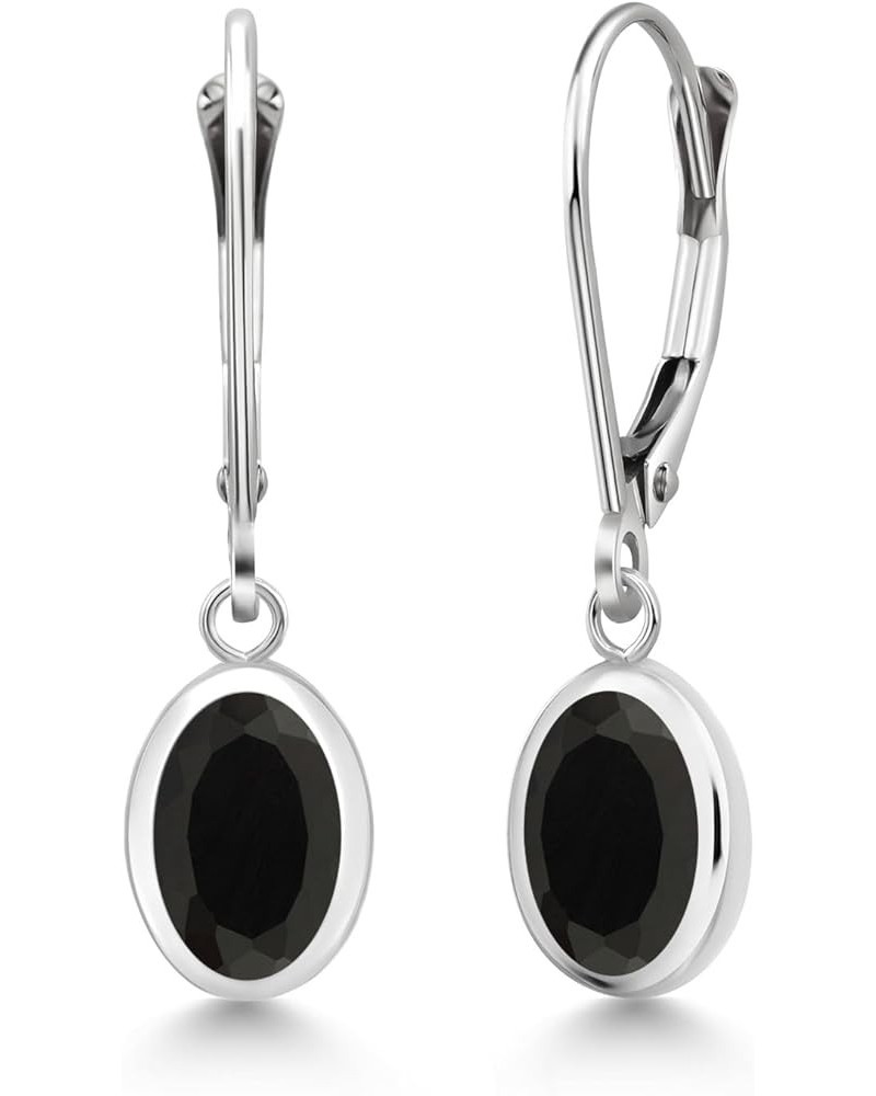 925 Sterling Silver Oval 8X6MM Gemstone Birthstone Drop Dangle Leverback Earrings For Women Onyx $28.00 Earrings