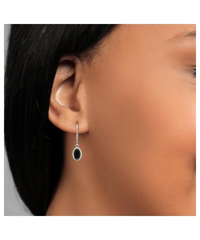 925 Sterling Silver Oval 8X6MM Gemstone Birthstone Drop Dangle Leverback Earrings For Women Onyx $28.00 Earrings