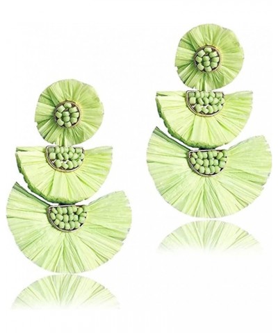 Statement Earrings Beaded Raffia Palm Bohemian Drop Dangle Earrings for women Lime $7.64 Earrings