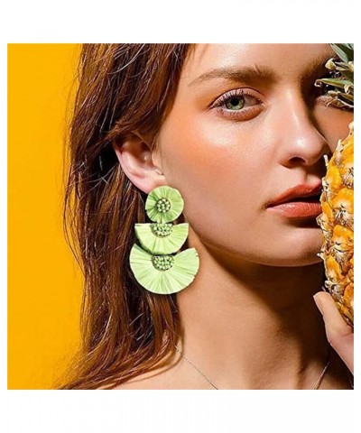 Statement Earrings Beaded Raffia Palm Bohemian Drop Dangle Earrings for women Lime $7.64 Earrings