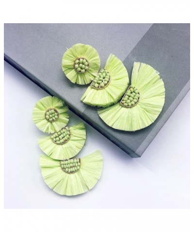 Statement Earrings Beaded Raffia Palm Bohemian Drop Dangle Earrings for women Lime $7.64 Earrings