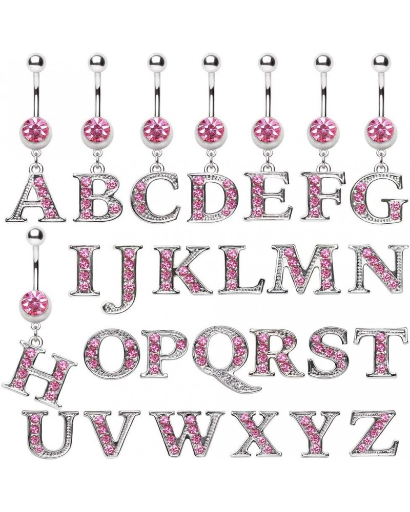 316L Navel Ring with Pink Gemmed Alphabet Initial Letter Dangle //Choose Letter// K $7.64 Body Jewelry