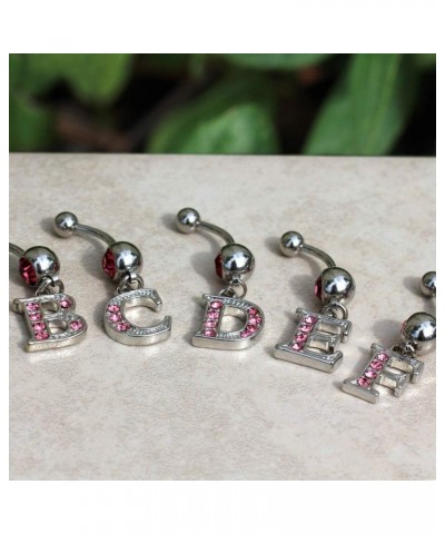 316L Navel Ring with Pink Gemmed Alphabet Initial Letter Dangle //Choose Letter// K $7.64 Body Jewelry