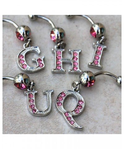 316L Navel Ring with Pink Gemmed Alphabet Initial Letter Dangle //Choose Letter// K $7.64 Body Jewelry