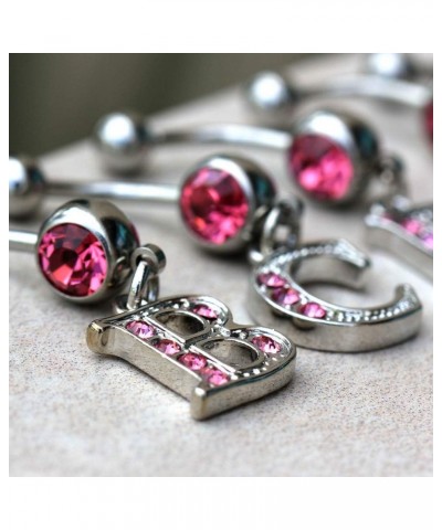 316L Navel Ring with Pink Gemmed Alphabet Initial Letter Dangle //Choose Letter// K $7.64 Body Jewelry