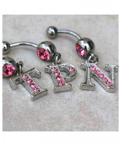 316L Navel Ring with Pink Gemmed Alphabet Initial Letter Dangle //Choose Letter// K $7.64 Body Jewelry