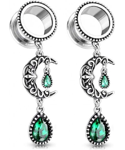 Vintage Filigree Moon Dangling Vibrant Green Stone Set Flesh Tunnel Plugs, Sold as Pair 10mm (00GA) $11.74 Body Jewelry