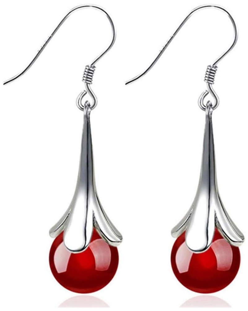 CHoppyWAVE Earrings for Women Fashion,Trumpet Flower Faux Moonstone Long Dangle Women Hook Earrings Jewelry Red $4.63 Earrings