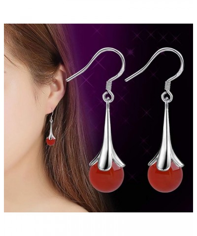 CHoppyWAVE Earrings for Women Fashion,Trumpet Flower Faux Moonstone Long Dangle Women Hook Earrings Jewelry Red $4.63 Earrings