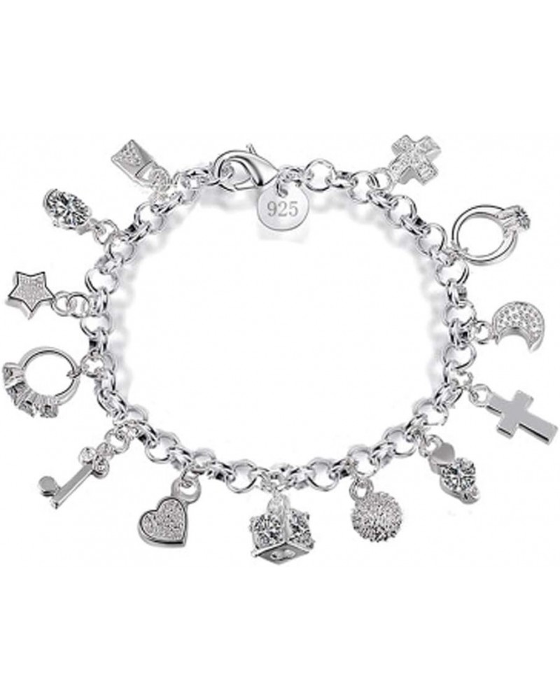 S925 Silver Thirteen Hanging Pieces Bracelet for Women Gift Bracelets & Bangles Jewelry $7.28 Bracelets