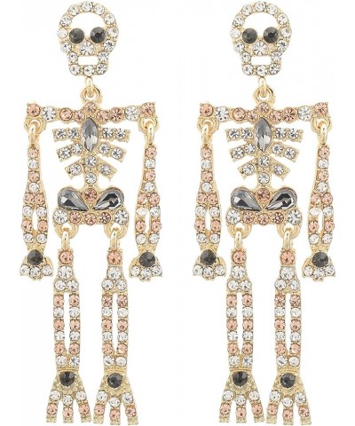 Women Girls Halloween Crystal Skeleton Dangle Earrings, Bling Rhinestone Skull Earrings Gothic Skull Dangle Earrings Set (1)C...