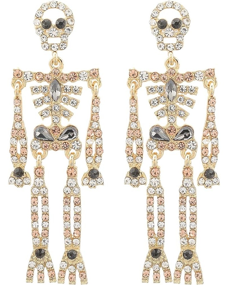 Women Girls Halloween Crystal Skeleton Dangle Earrings, Bling Rhinestone Skull Earrings Gothic Skull Dangle Earrings Set (1)C...