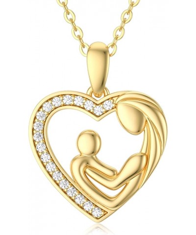 14K Solid Gold Mom Necklace for Women Mother and Child Necklace Mother Daughter Love Heart Pendant Necklace Mama Necklace Mom...