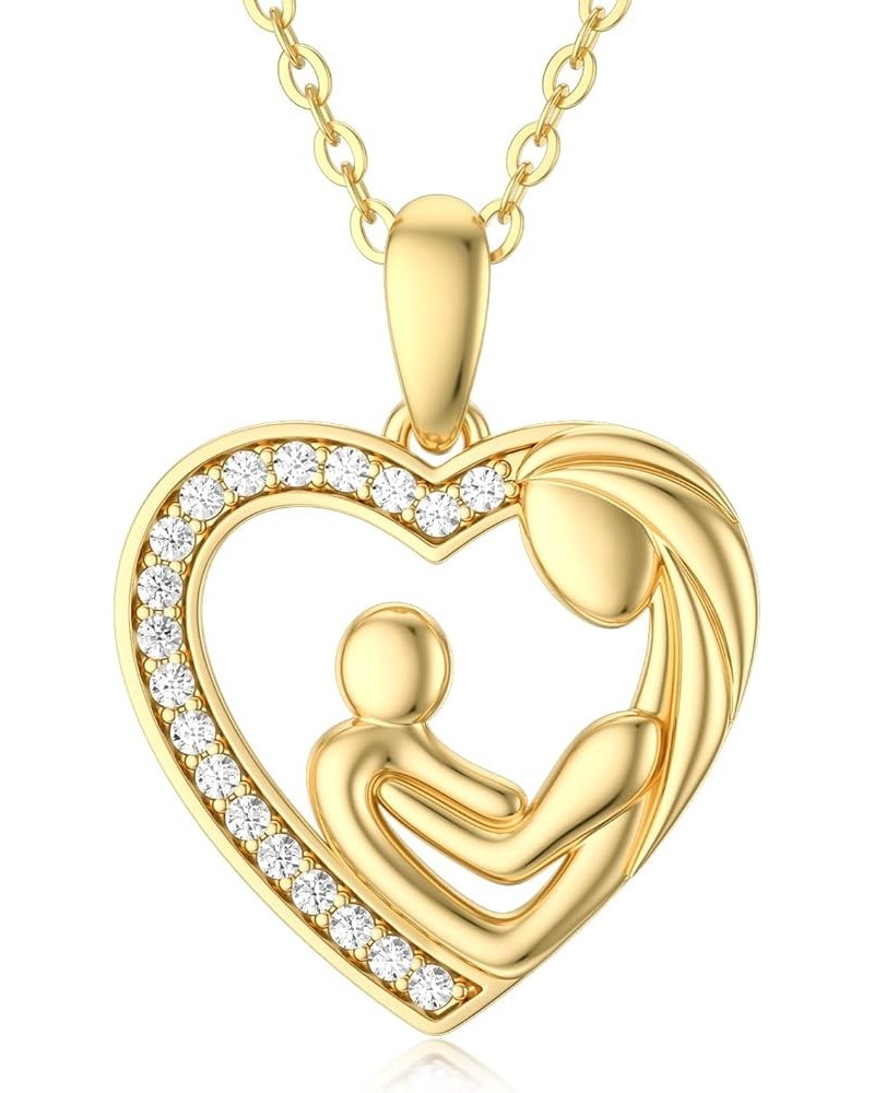 14K Solid Gold Mom Necklace for Women Mother and Child Necklace Mother Daughter Love Heart Pendant Necklace Mama Necklace Mom...