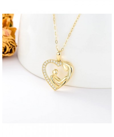 14K Solid Gold Mom Necklace for Women Mother and Child Necklace Mother Daughter Love Heart Pendant Necklace Mama Necklace Mom...