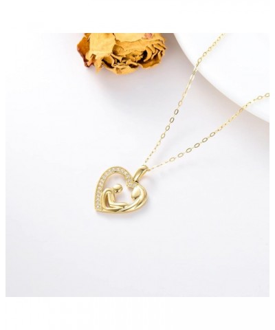 14K Solid Gold Mom Necklace for Women Mother and Child Necklace Mother Daughter Love Heart Pendant Necklace Mama Necklace Mom...