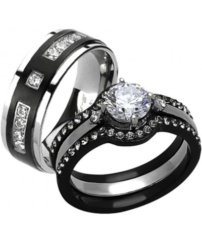 His and Her 4 Piece Black and Silver Stainless Steel and Titanium Wedding Ring Band Set Size Women's 10 Men's 08 $20.91 Sets