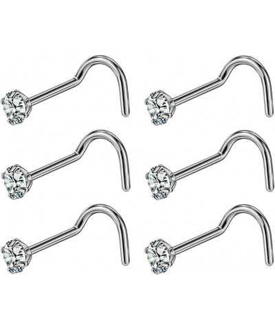 6PCS Surgical Steel/Titanium Nose Studs for Women Nostril Piercing Jewelry 22g / 20g / 18g 3mm CZ/Screw/20g/Silver Titanium $...