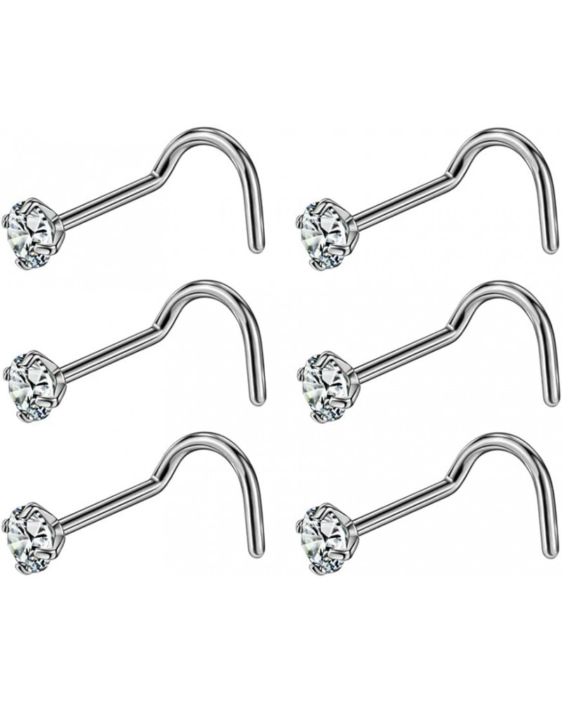 6PCS Surgical Steel/Titanium Nose Studs for Women Nostril Piercing Jewelry 22g / 20g / 18g 3mm CZ/Screw/20g/Silver Titanium $...