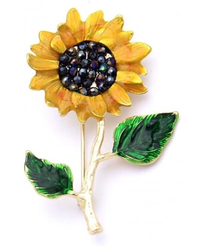 Yellow Flower Rhinestone Sunflower Brooch Enamel Crystal Plant Brooch Pin, Charm Sun Flower Coat Brooch for Women A $5.29 Bro...