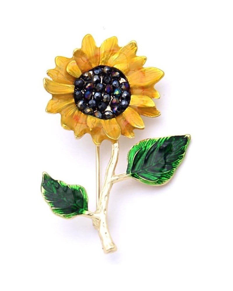 Yellow Flower Rhinestone Sunflower Brooch Enamel Crystal Plant Brooch Pin, Charm Sun Flower Coat Brooch for Women A $5.29 Bro...