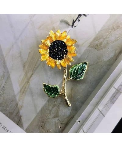 Yellow Flower Rhinestone Sunflower Brooch Enamel Crystal Plant Brooch Pin, Charm Sun Flower Coat Brooch for Women A $5.29 Bro...