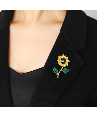 Yellow Flower Rhinestone Sunflower Brooch Enamel Crystal Plant Brooch Pin, Charm Sun Flower Coat Brooch for Women A $5.29 Bro...