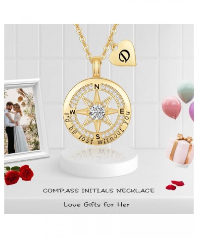 Gold Compass Necklace Pendant Jewelry for Women Anniversary Birthday Gift for Her Girlfriend Wife on Christmas Valentines Day...