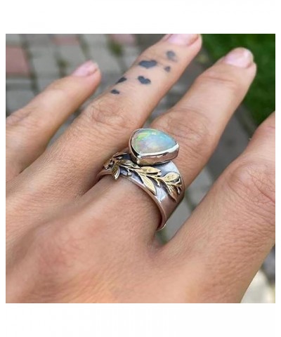 Lady Opal Chunky Rings Vintage Flowers Carved Wedding Bands Engagement Rings for Birthday Ideal Gift (Silver, 7) Silver 9 $5....