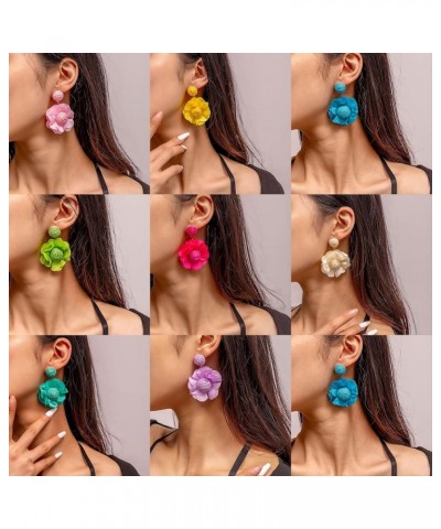 Lafite Flower Colored Earrings Bohemian Valentine's Day Gift for Girl Woman to the Beach Cyan color $4.98 Earrings