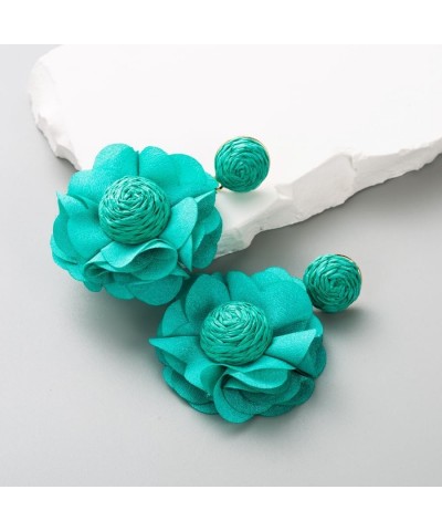 Lafite Flower Colored Earrings Bohemian Valentine's Day Gift for Girl Woman to the Beach Cyan color $4.98 Earrings