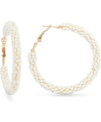 Fashion Beaded Hoop Earrings Handmade Boho Statement Big Circle Round Jewelry Gifts for Women Girls White $8.49 Earrings