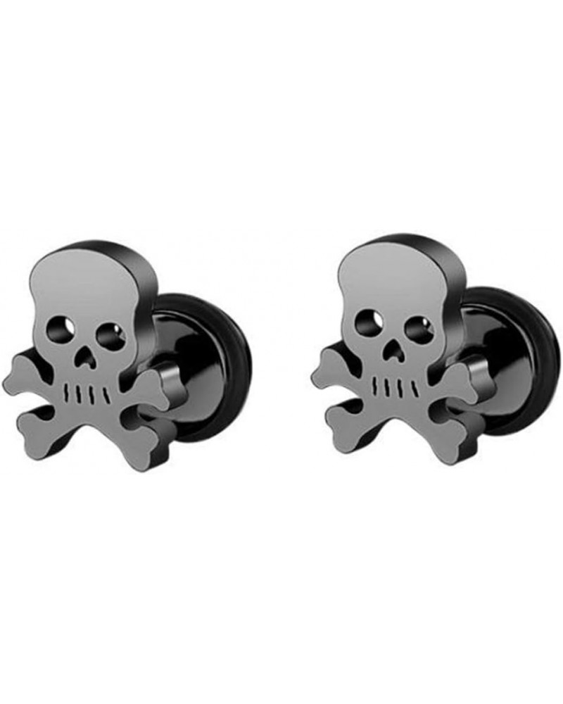 Stainless Steel Gothic Skull Bone Skeleton Biker Cocktail Party Halloween Stud Earrings Black $6.47 Earrings