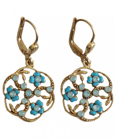 Goldtone Enamel Floral Flower Crystal Earrings, Blue 3154G $22.11 Earrings