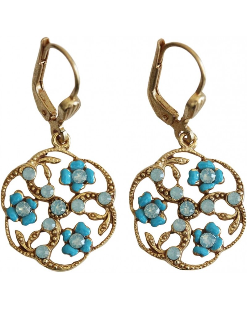 Goldtone Enamel Floral Flower Crystal Earrings, Blue 3154G $22.11 Earrings