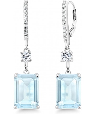 925 Sterling Silver Sky Blue Topaz and White Topaz Dangle Earrings For Women (19.66 Cttw, Gemstone Birthstone, Emerald Cut 14...