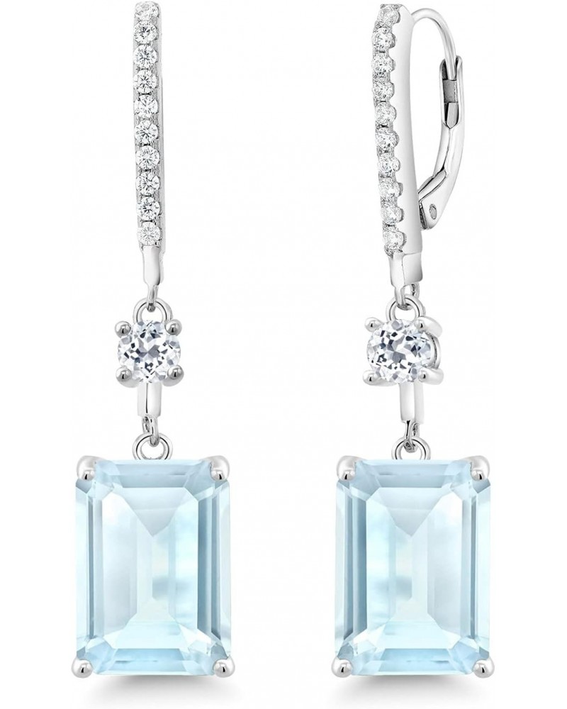 925 Sterling Silver Sky Blue Topaz and White Topaz Dangle Earrings For Women (19.66 Cttw, Gemstone Birthstone, Emerald Cut 14...