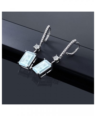 925 Sterling Silver Sky Blue Topaz and White Topaz Dangle Earrings For Women (19.66 Cttw, Gemstone Birthstone, Emerald Cut 14...