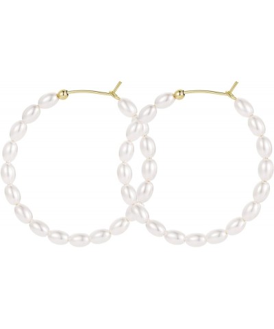 Pearl Hoop Earrings for Women - 14K Gold Hoops Genuine Pearl Earrings | Lightweight Big/Small Pearl Hoops Earrings | Round Pe...