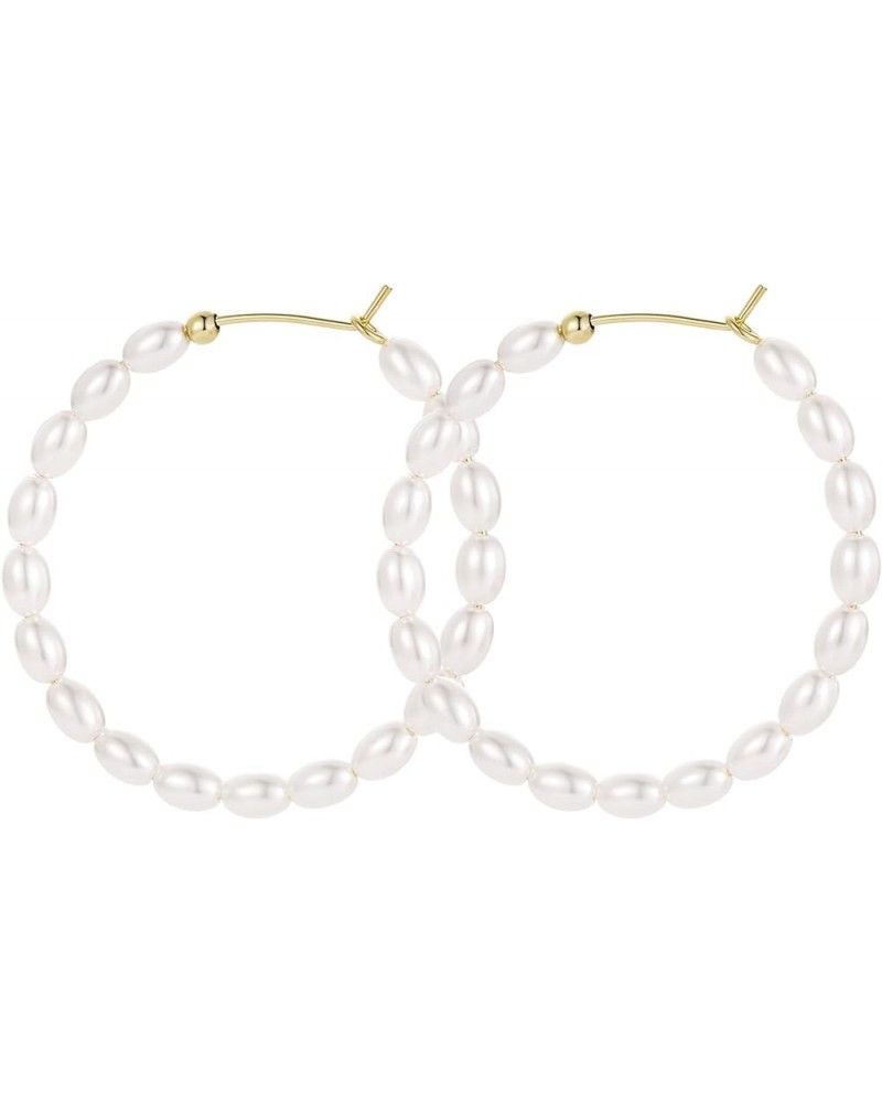 Pearl Hoop Earrings for Women - 14K Gold Hoops Genuine Pearl Earrings | Lightweight Big/Small Pearl Hoops Earrings | Round Pe...