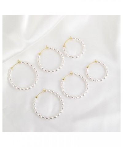 Pearl Hoop Earrings for Women - 14K Gold Hoops Genuine Pearl Earrings | Lightweight Big/Small Pearl Hoops Earrings | Round Pe...