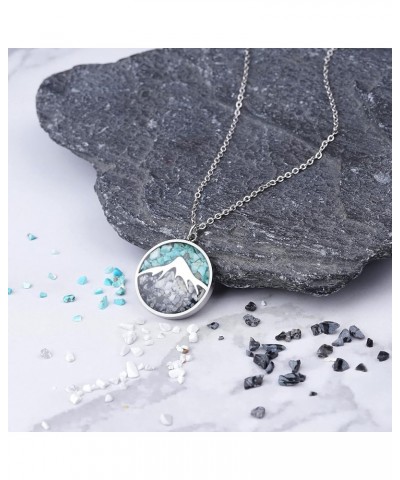 Gemstone Mountain Necklace for Women Turquoise Sodalite Tumbled Chips Pendant Necklace Dainty Circle Mountain Range Necklaces...