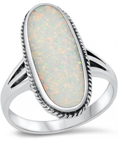 CHOOSE YOUR COLOR Sterling Silver Large Long Oval Ring White (Simulated Opal) $17.11 Rings