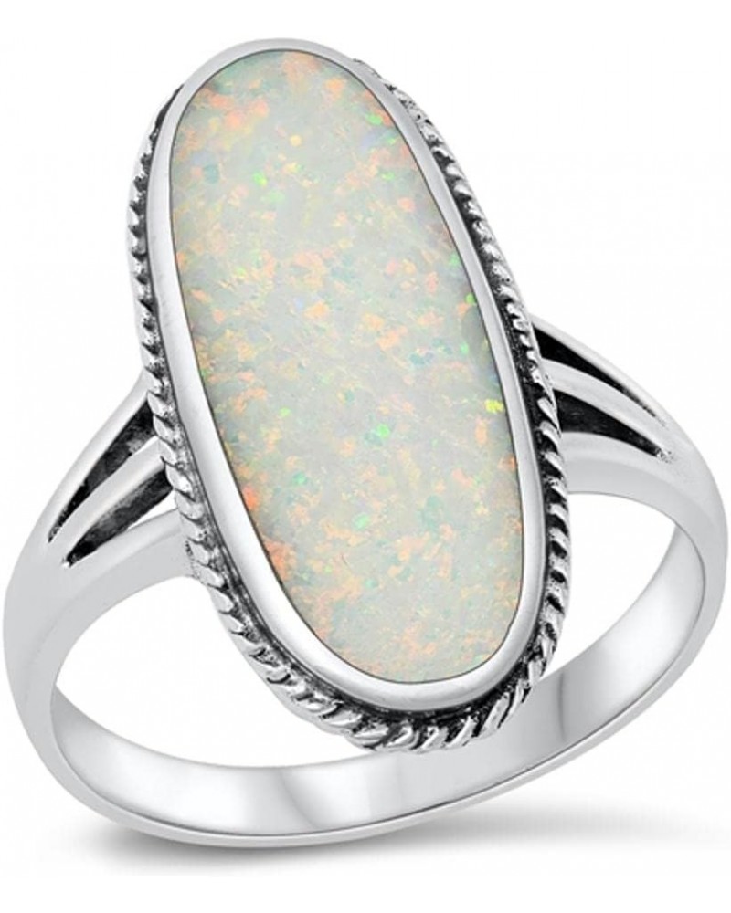 CHOOSE YOUR COLOR Sterling Silver Large Long Oval Ring White (Simulated Opal) $17.11 Rings