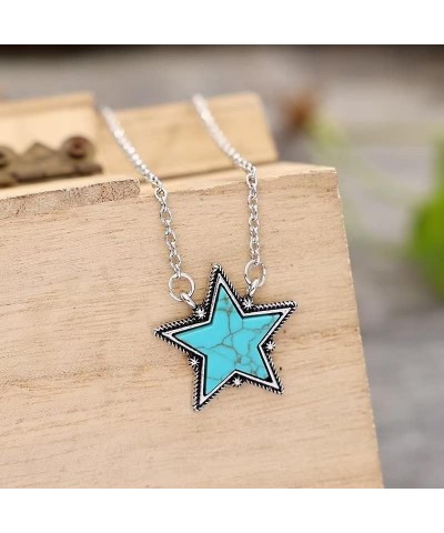 Western Turquoise Pendant Necklace Minimalist Lightning Bolt Star Necklace Pine Stone Chain Adjustable Jewelry Gifts for Wome...