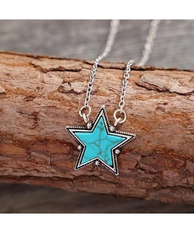 Western Turquoise Pendant Necklace Minimalist Lightning Bolt Star Necklace Pine Stone Chain Adjustable Jewelry Gifts for Wome...